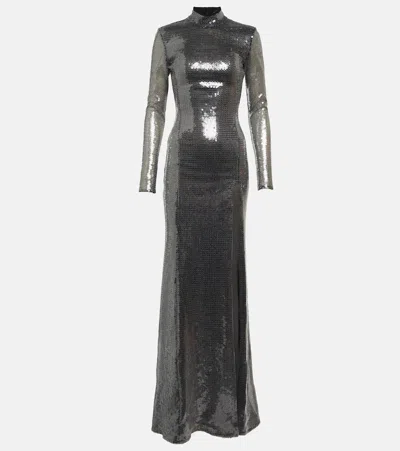 David Koma Sequined Mockneck Gown In Grey