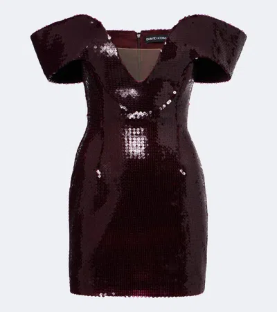 David Koma Sequined Off-shoulder Minidress In Burgundy