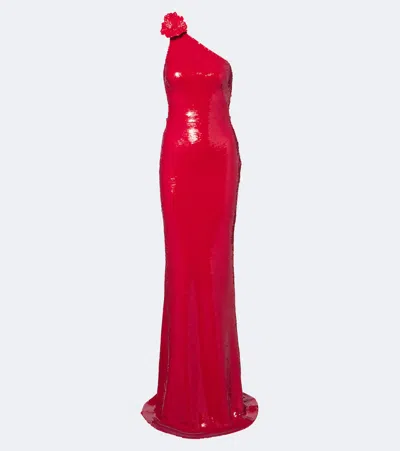 David Koma Sequined One-shoulder Gown In Red