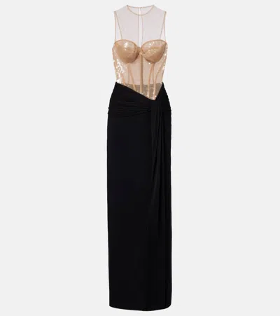 David Koma Sequined Paneled Bustier Gown In Black