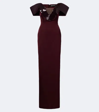 David Koma Sequined Satin Off-shoulder Gown In Burgundy