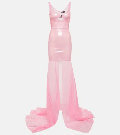 David Koma Sequined Sheer Gown In Pink