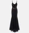 David Koma Sequined Tulle And Satin Gown In Black