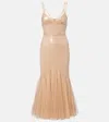David Koma Womens Beige Sequin Ruffled Woven Midi Dress In Nude