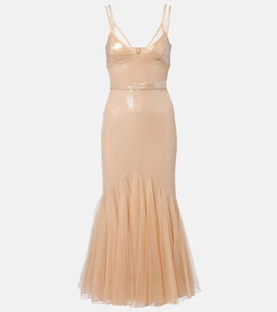 DAVID KOMA SEQUINED TULLE GOWN