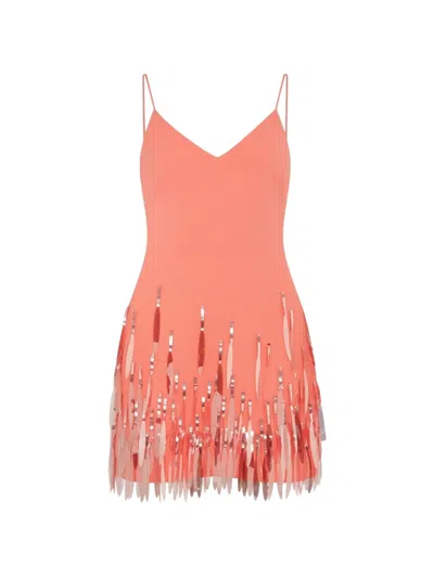 David Koma Sequin-embellished Fringed Mini Dress In Orange
