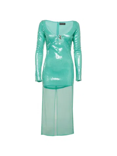 Pre-owned David Koma Sequin-embellished Maxi Dress In Green