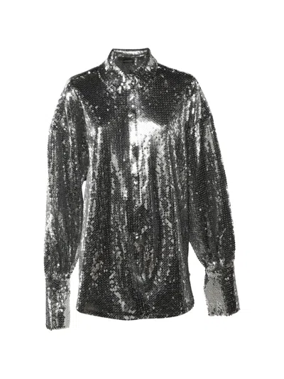 Pre-owned David Koma Sequin-embellished Oversized Shirt In Silver