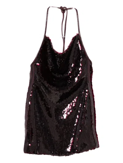 David Koma Sequinned Halterneck Dress In Brown