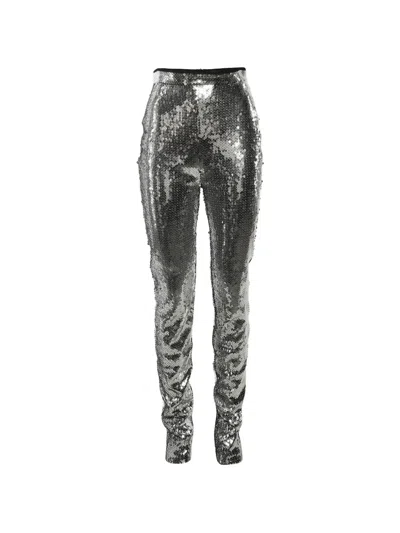 Pre-owned David Koma Sequinned Slim-fit Trousers In Silver