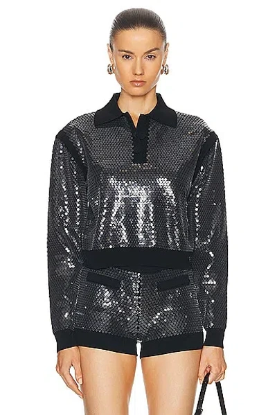 David Koma Sequins Embroidery Knit Top In Black
