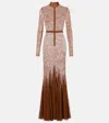 David Koma Sheer Lace Gown In Brown