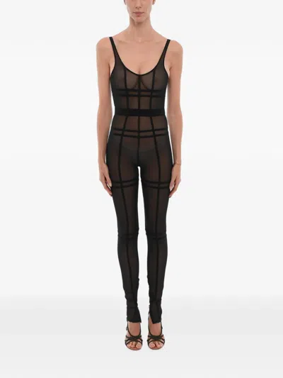 David Koma Sheer-panelled Sleeveless Jumpsuit In Black