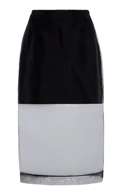David Koma Silk Organza Midi Pencil Skirt In Black