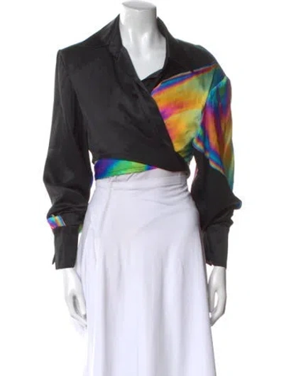 Pre-owned David Koma Silk Printed Crop Top In Black