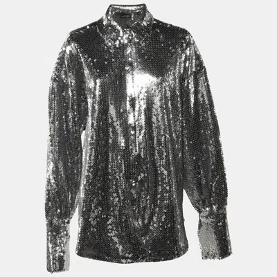 Pre-owned David Koma Silver Sequinned Oversized Shirt M
