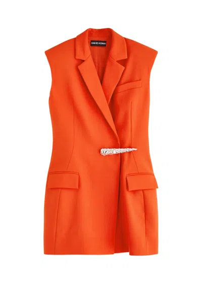 David Koma Sleeveless Stretch-wool Mini Blazer Dress In Orange