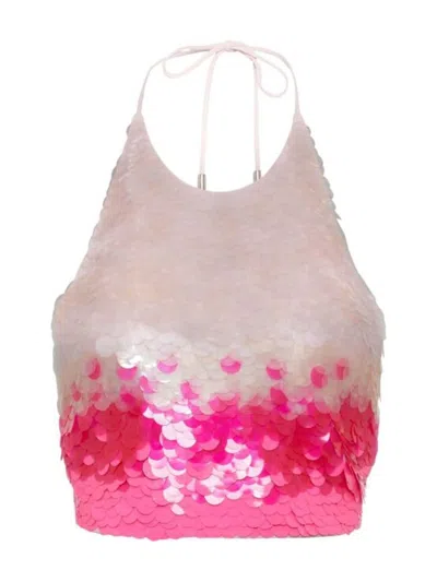 David Koma Womens Neon Pink Sequin-embellished Halter-neck Woven Top