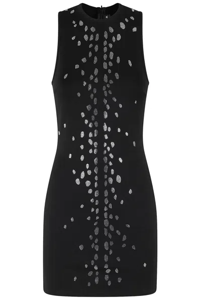 David Koma Speckled Rhinestone Embr Mini Jersey In Black