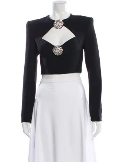 Pre-owned David Koma Square Neckline Long Sleeve Crop Top W/ Tags In Black