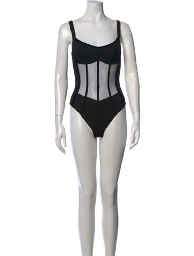 Pre-owned David Koma Square Neckline Sleeveless Bodysuit In Black