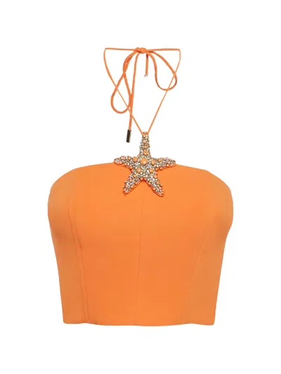 Pre-owned David Koma Starfish-detail Corset Top In Orange