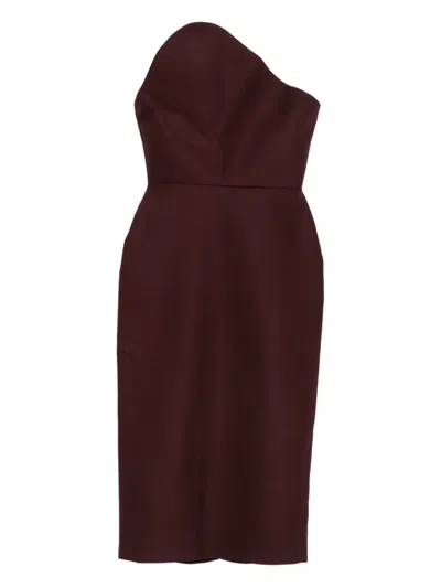 David Koma Strapless Asymmetric-neck Midi Dress In Burgundy