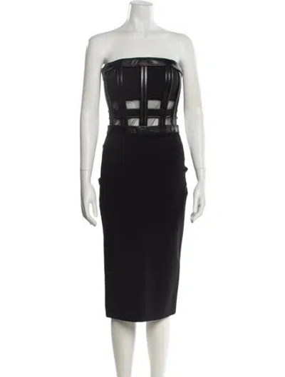 Pre-owned David Koma Strapless Knee-length Dress In Black