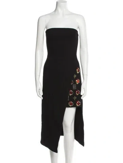 Pre-owned David Koma Strapless Knee-length Dress In Black