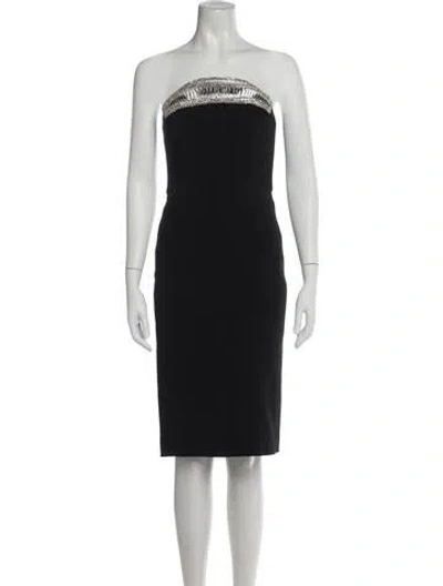Pre-owned David Koma Strapless Knee-length Dress In Black