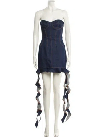 Pre-owned David Koma Strapless Mini Dress In Blue
