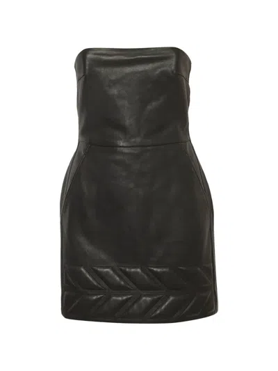 Pre-owned David Koma Strapless Quilted Dress In Black