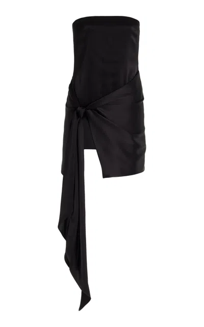 David Koma Tie-detailed Strapless Satin Mini Dress In Black