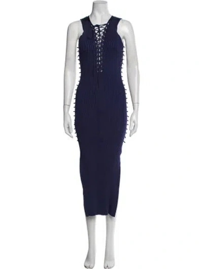 Pre-owned David Koma Tie Neck Midi Length Dress In Blue