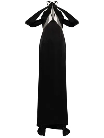 David Koma Tulle-detail Satin Gown In Black