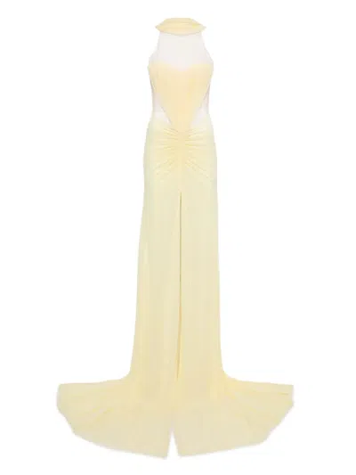 David Koma Drapiertes Maxikleid Mit Tülleinsatz In Nude