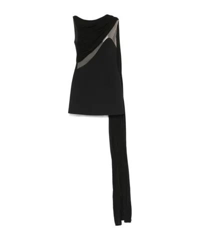 DAVID KOMA TULLE-INSERT DRAPED MINI DRESS