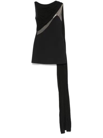 DAVID KOMA TULLE-INSERT DRAPED MINI DRESS