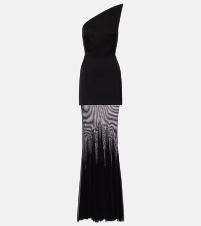 David Koma Tulle-trimmed Cady Gown In Black
