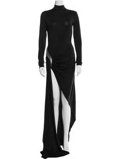 Pre-owned David Koma Turtleneck Long Dress In Black