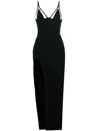 DAVID KOMA V-NECK SIDE-SLIT CADY GOWN