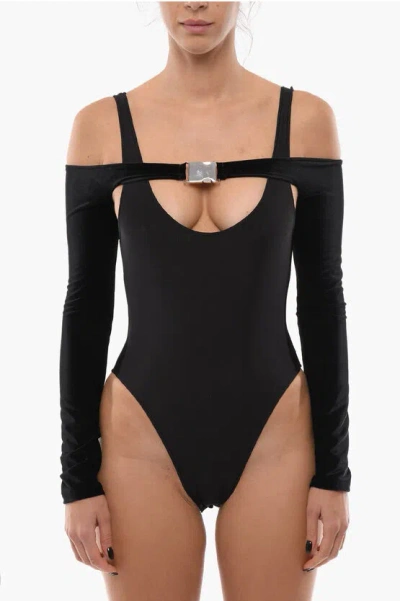 David Koma Velvet Long Sleeves Overlayer Body In Black