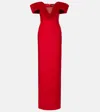 David Koma Velvet-trimmed Wool-blend Gown In Red