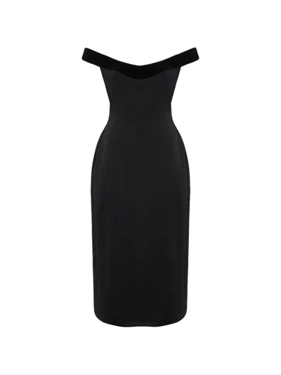 David Koma Velvet-trimmed Off-shoulder Midi Dress In Black