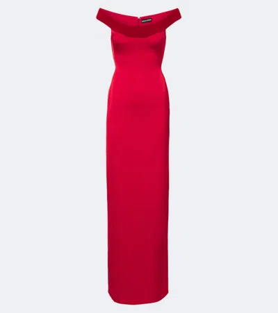 David Koma Velvet-trimmed Off-shoulder Satin Gown In Red