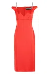 David Koma Vibrant Red Midi Dress In Black