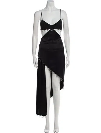 Pre-owned David Koma V-neck Long Dress In Black