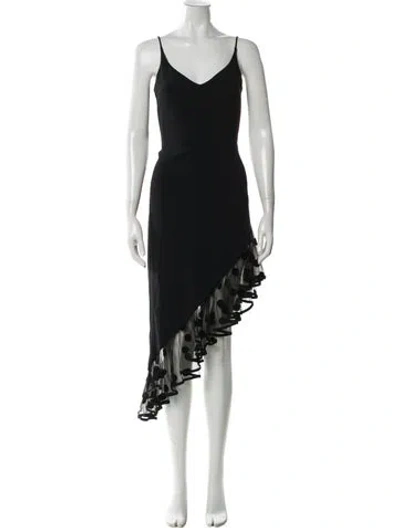 Pre-owned David Koma V-neck Long Dress In Black