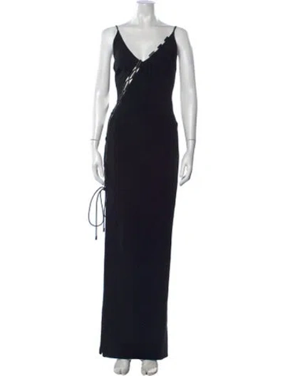 Pre-owned David Koma V-neck Long Dress In Black