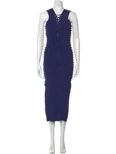 Pre-owned David Koma V-neck Long Dress In Blue